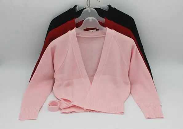 Для женщин и девочек одежда с длинным рукавом классический вязать Обёрточная бумага Топ Pure теплые для бальных танцев свободные Вязание свитер Розовый и красный цвет Черного цвета;