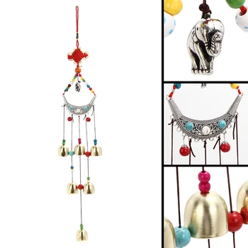 

1Pcs 6 Bells Lucky Elephant Wind Chimes Outdoor Living Yard Garden Hanging Copper Wind Chimes Mascot Gifts
