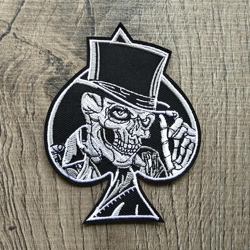 

Spades Poker Skull Embroidery Patches for Clothing Iron on Stripe Motorcycle Biker Applique Clothes Sticker Badge Iron-on Diy