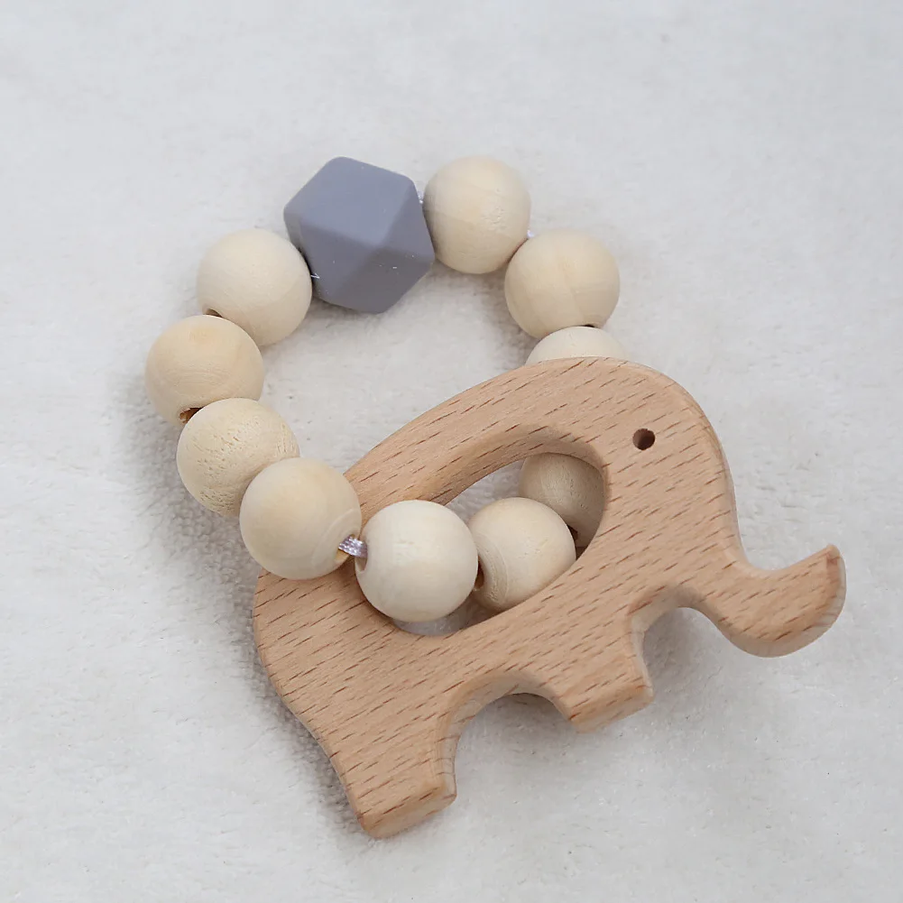 Деревянные натуральные крючком Детские Прорезыватели для зубов кольцо браслет игрушки ювелирные изделия в форме животных прорезывание зубов для ребенка