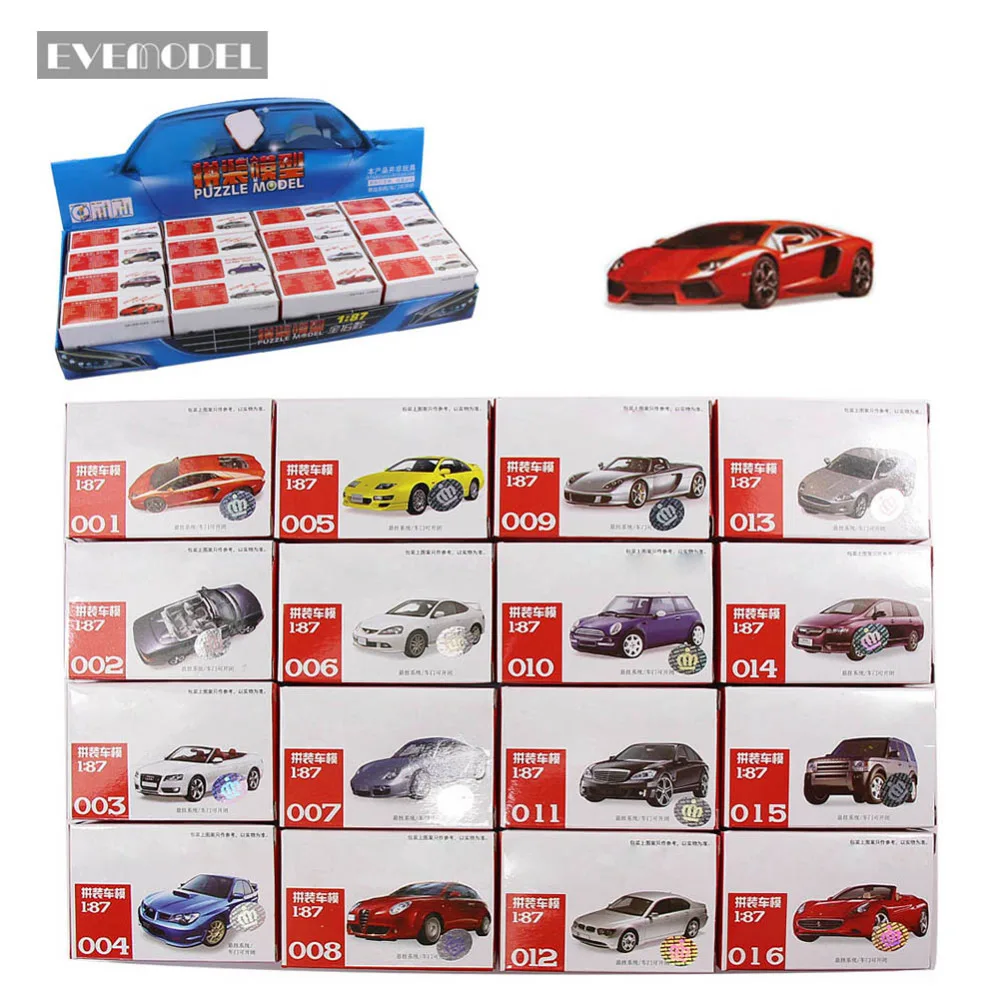 

Evemodel C8704 16pcs 4D Model Cars Kit HO Scale 1:87 Puzzle Model Cars Railway Layout DIY 16 Styles