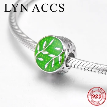 

Hot Authentic 925 Sterling Silver Green waves and leaves Enamel Beads DIY Jewelry making Fit Original Pandora Charms Bracelet