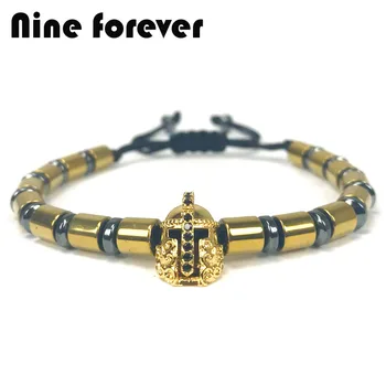 

Nine forever Dropshipping beads energy bracelet men jewelry Imperial hematite Knight Helmet charm bracelets pulseira masculina