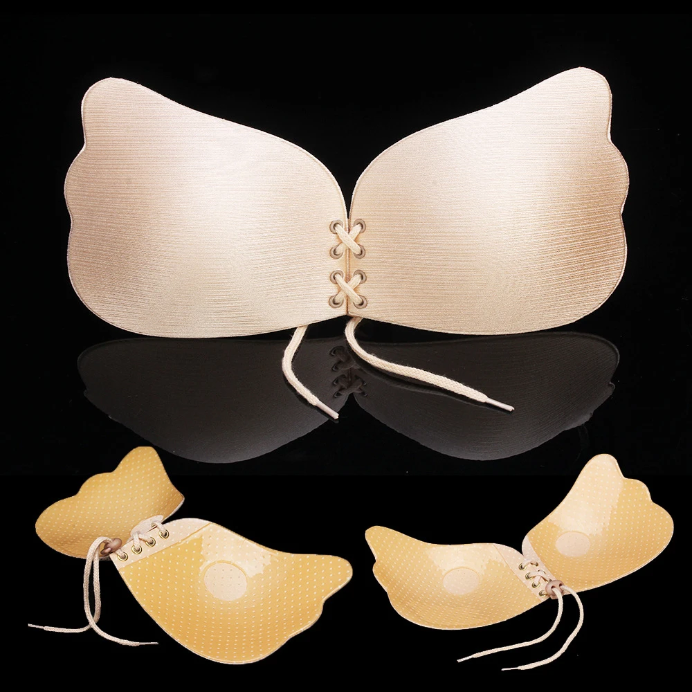

Quaslover Adhesive Strapless Women Bra Thin Round Push Up Invisible Bra Women's Underwear Pull Rope Solid Women's Silicone Bra