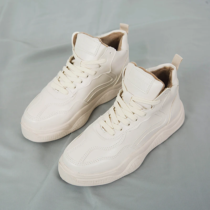 

Moxxy Beige Casual Shoes 2019 New PU Leather Women Breathable High Top Shoes Fashion Casual Shoes Canvas Shoes White Black Khaki