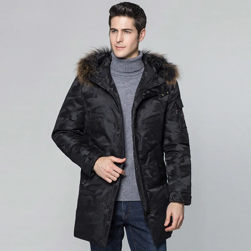 Winter New Pattern Men's Long Fur Collar Hooded Down Jackets Thickening ...