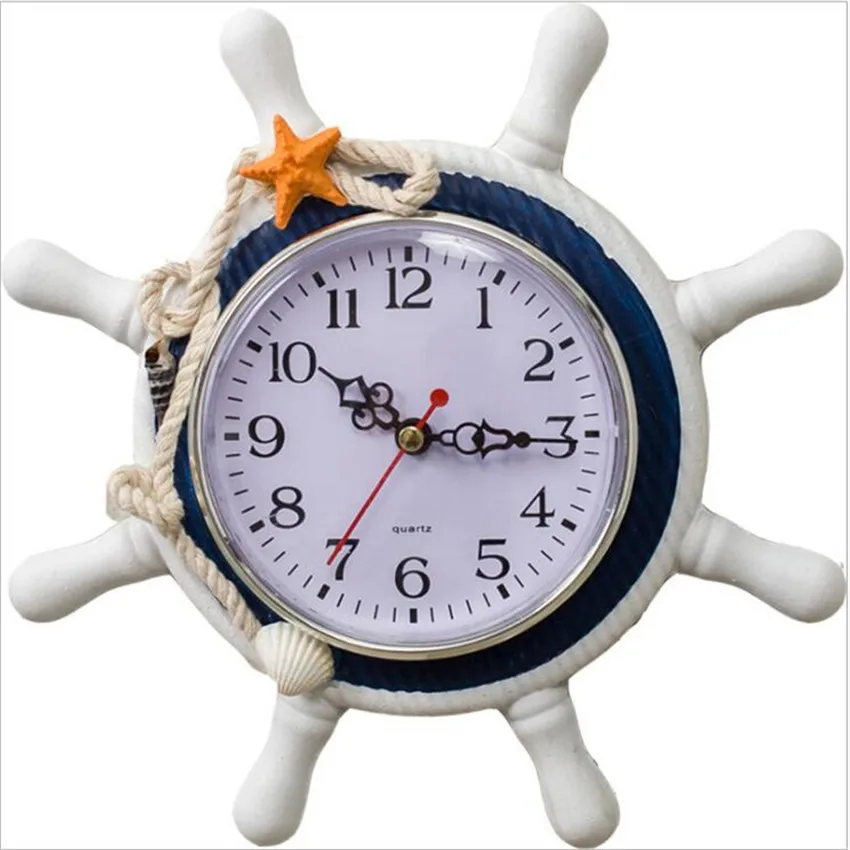 Vintage mediterranean style Rudder woodern wall clock for living room Retro silent Horloge Murale Quartz home decoration klok (4)
