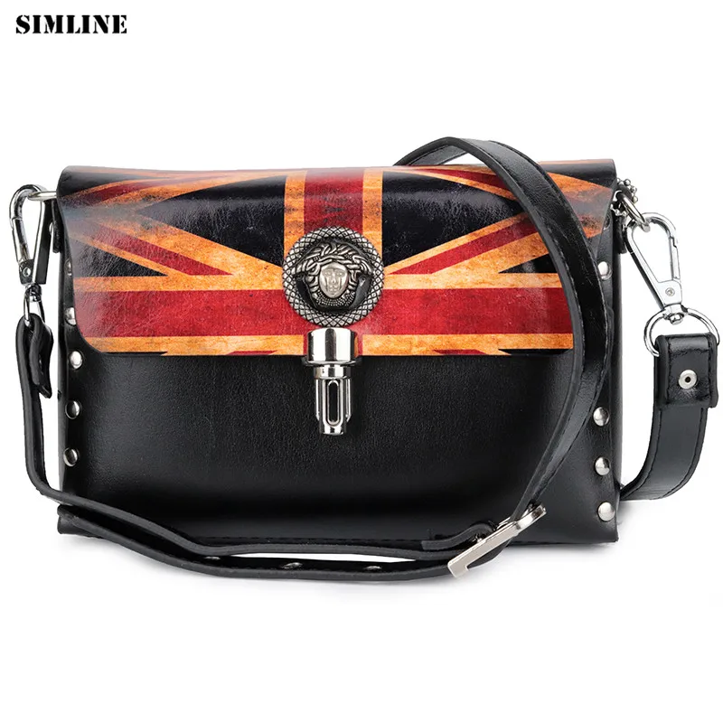 

SIMLINE Split Leather Crossbody Bag For Women Vintage Fashion Punk Female Small Shoulder Messenger Wasit Bags Handbag Ladies
