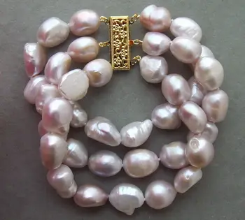 

B051713 3Strands 16MM Purple Baroque Pearl Bracelet
