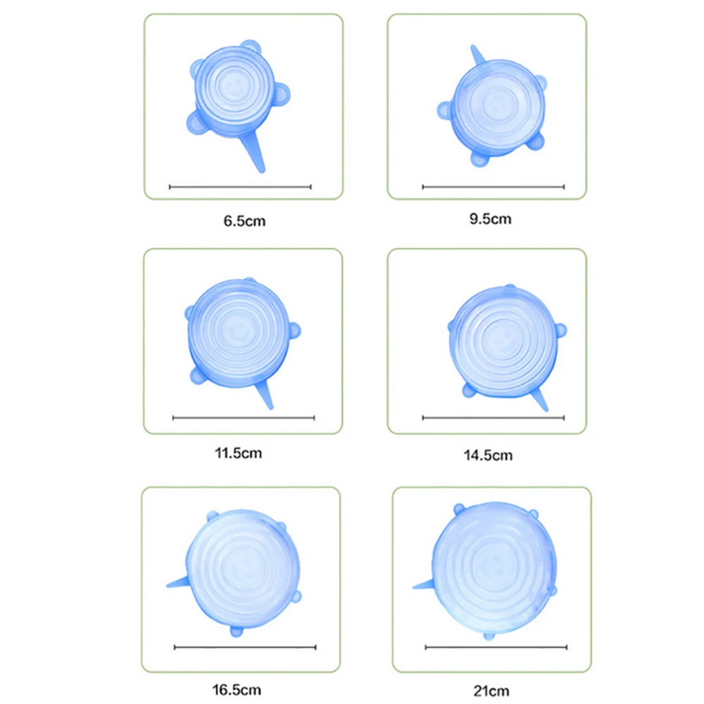 6 шт./партия многоразовая силиконовая пищевая упаковка для сохранения свежести, герметичная крышка для кухни, прочная чаша для консервов, растягивающаяся вакуумная упаковка для пищевых продуктов