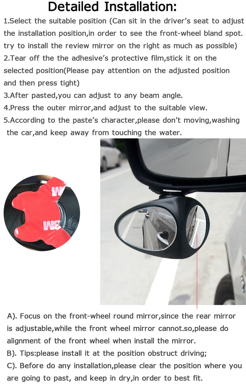 2 в 1 Автомобильное Зеркало для слепых зон зеркало с широким углом обзора 360 Вращение Регулируемая выпуклая зеркало заднего вида переднее