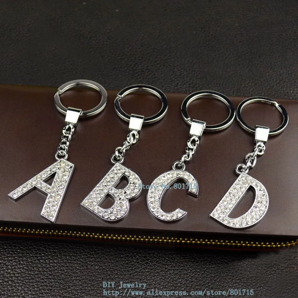 1 set (A Z)full rhinestone hang letters Charms key chain fit for the bags as gift for friends