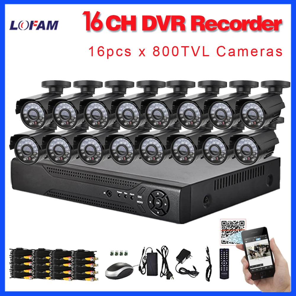 

LOFAM 16ch DVR system 16channel HDMI Video DVR 16 pcs outdoor 800TVL CCTV Security Camera video surveillance system 16CH DVR Kit