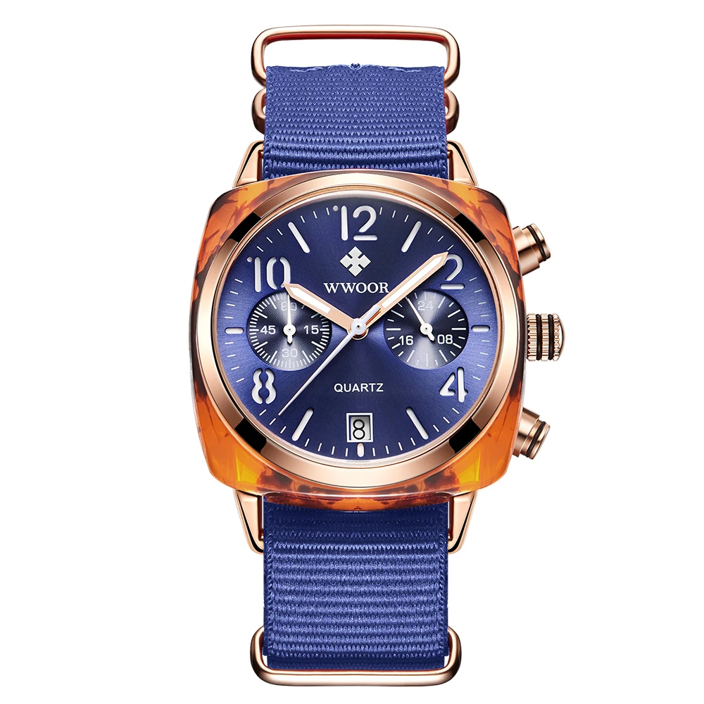  WWOOR Brand Luxury Women's Casual Quartz Watches Waterproof Wristwatch Women Fashion Dress Nylon La