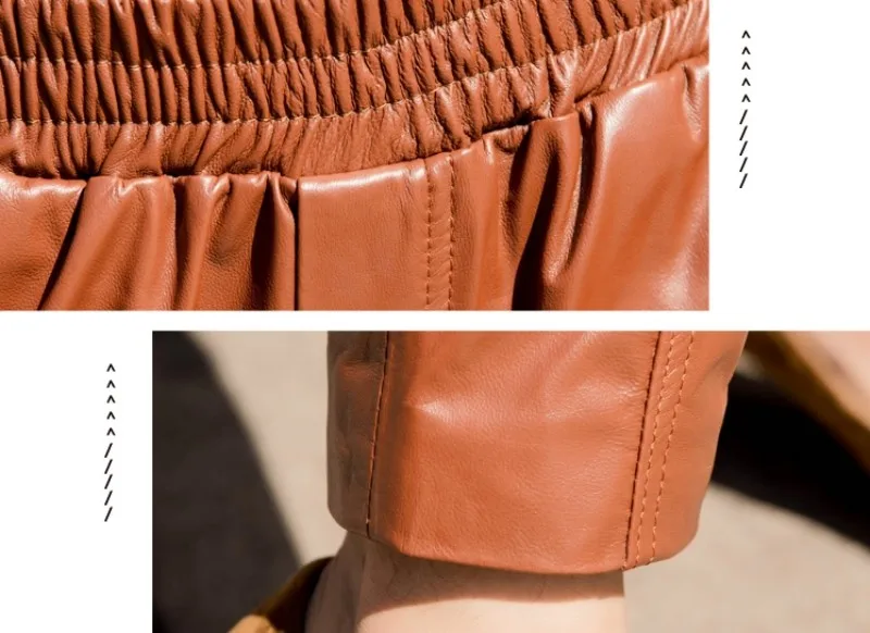 Large Size Sheepskin Women Genuine Leather Pants New Ankle-Length Pencil Pants Elastic Waist Luxury Real Leather Trousers Lady