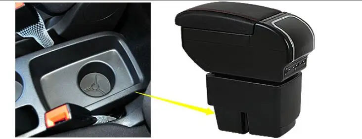 

For Ford Fiesta 2009-2017 Center Centre Console Storage Box Leather Dual Layer Armrest Arm Rest 2011 2012 2013 2014 2015 2016