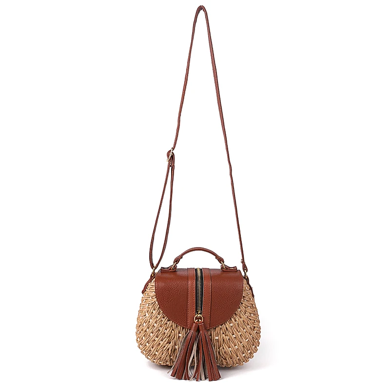 2018 الشهيرة مصمم السيدات المنسوجة الحياكة رسول Crossbody أكياس جديد الصيف البوهيمي المرأة شرابة القش شاطئ حقيبة كتف
