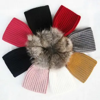 

New arrival baby hat cute Beanie Raccoon Fur Pom Bobble kids woolen hat kids warm crochet hat kawaii baby winter hat