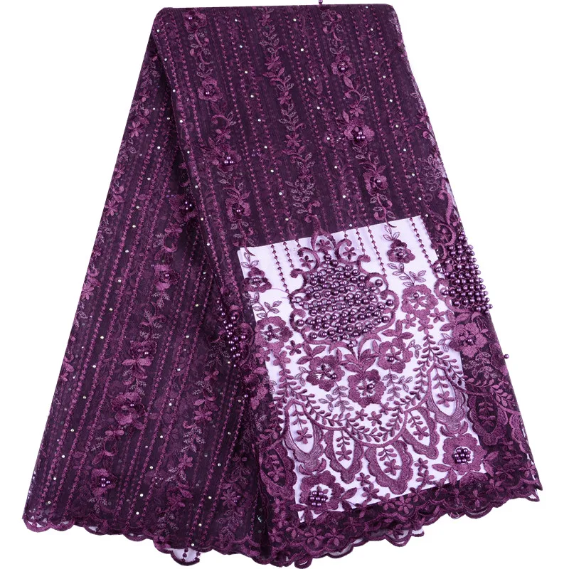 

Classical African Mesh Lace Fabric High Quality Nigerian Tulle Lace French Net Lace With Beads And Stones For Party Dress S1399