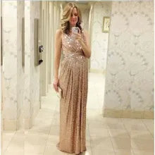 2016 Sequins Bridesmaid Dresses Rose Gold Champagne Floor Length Maid of Honor Custom Made Maternity Pregnant Long Plus Size