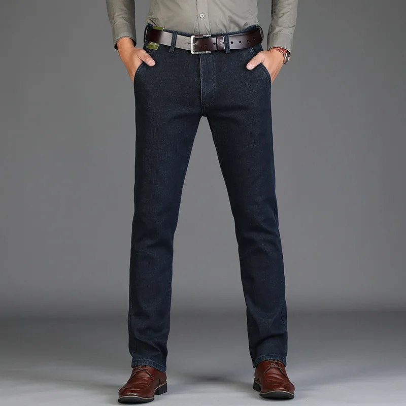 Smart Casual Straight Regular Solid Mid Fleece Cotton Jeans Men-in ...