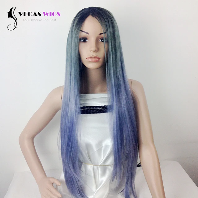 Vegaswigs Synthetic Lace Front Wig Katy Perry Pastel Gray Peruca Ombre