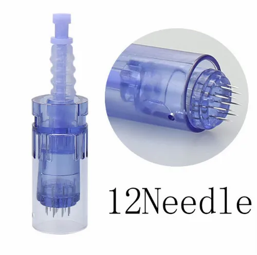 

50pcs 12 pin blue micro needle cargridge electric DR derma pen replacement needles head stainless steel tattoo needle tip