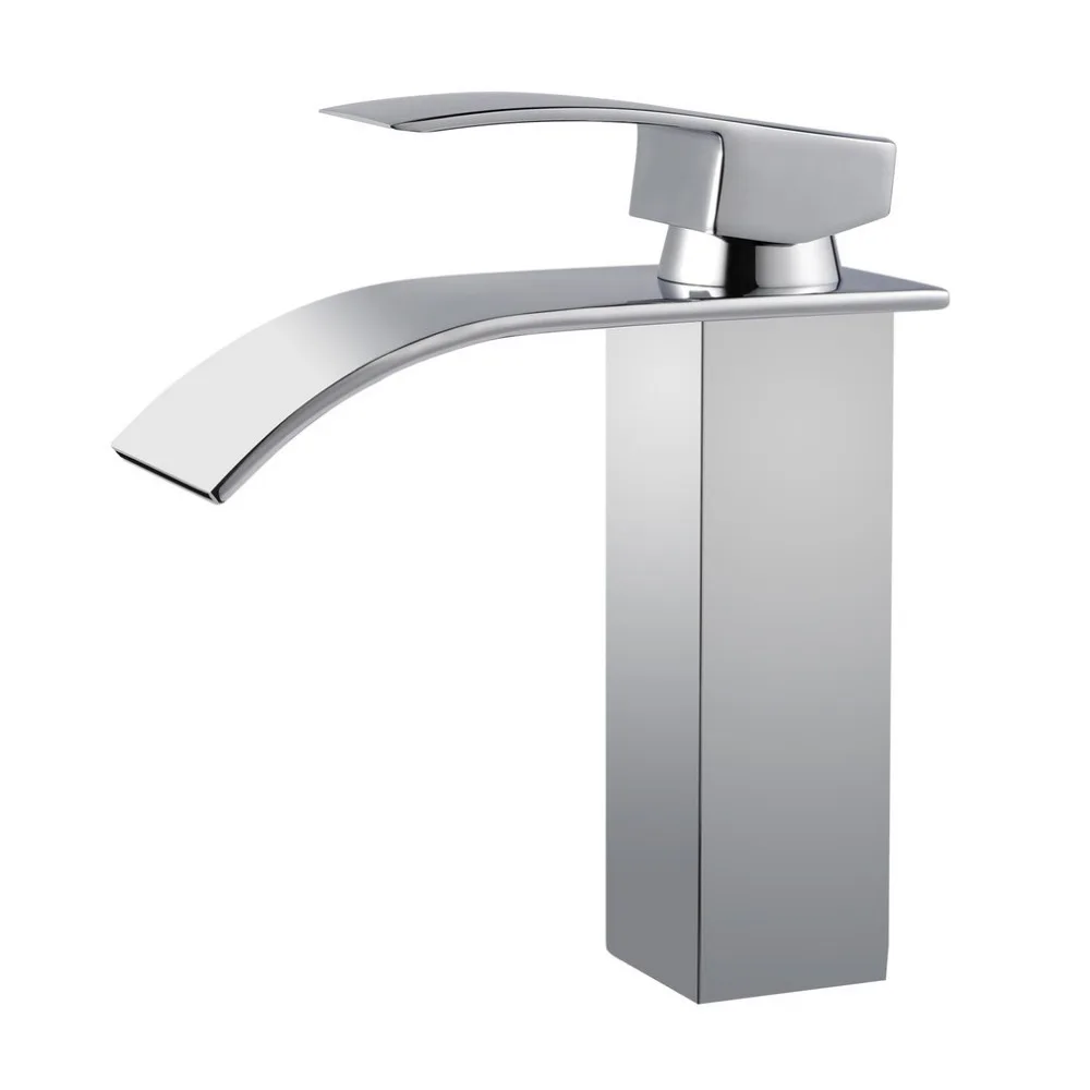 

Stainless Steel Single Handle Deck Mount Solid Waterfall Bathroom Sink Faucet Contemporary Bath Basin Faucet Single Hole