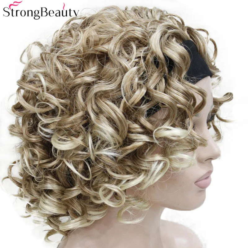 Strongbeauty Short Curly Synthetic Wigs With Headband Women Black