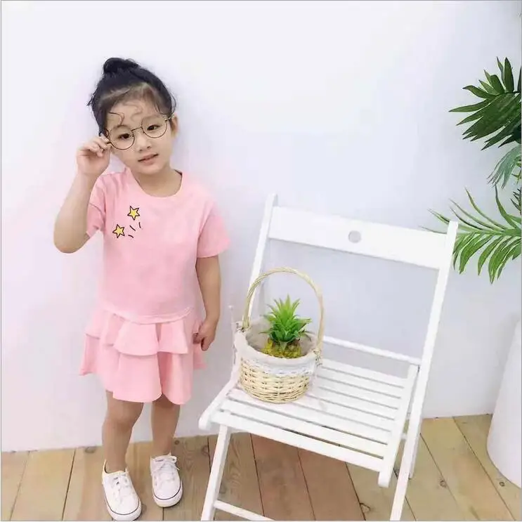 

030202 Children Print Funny Cotton Dress For Girl Summer dress Kid Short Sleeve Clothes Casual size 100-140cm