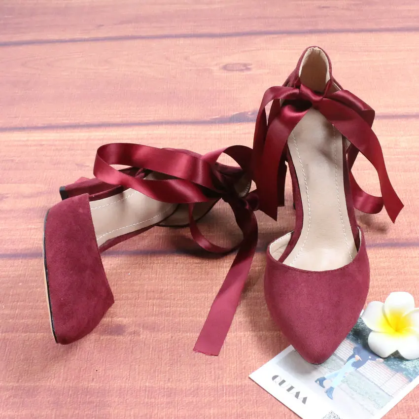 QUTAA/ г.; женские туфли-лодочки; модные вечерние женские туфли из флока на высоком квадратном каблуке, с острым носком, на платформе, со шнуровкой; женские туфли-лодочки; размеры 34-43