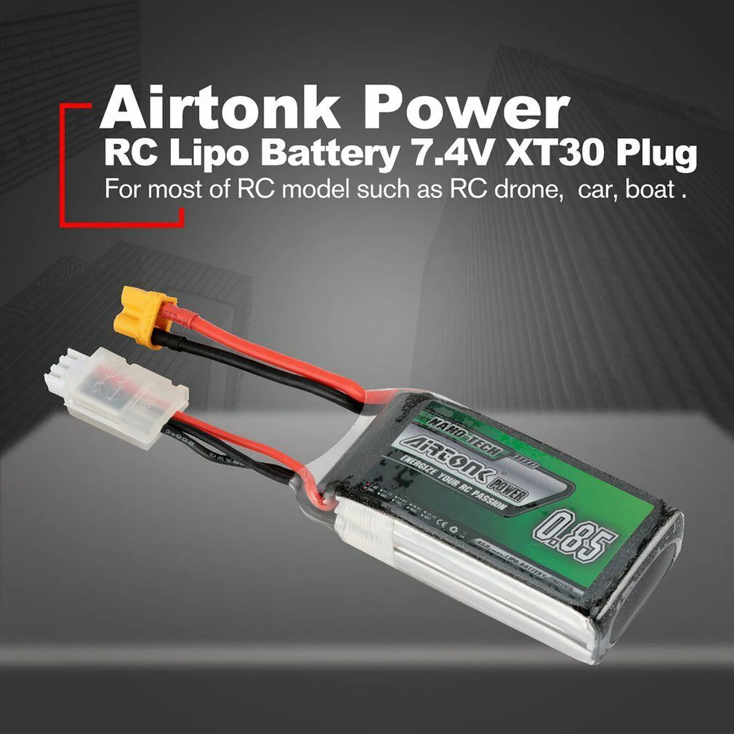 Airtonk 7,4 V 850Mah 30C 2S 1P Lipo батарея Xt30 разъем для радиоуправляемого дрона автомобиля