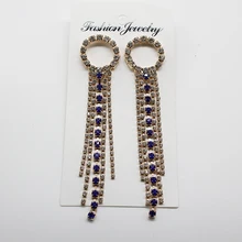 Gold Color Long Crystal Tassel Dangle Earrings For Women Wedding Drop Earing Brinco Fashion Big Geometric Vintage Jewelry Gifts water drop cz charm dangle earrings rose gold color earings drop circle geometric women elegant earring fashion jewelry brinco