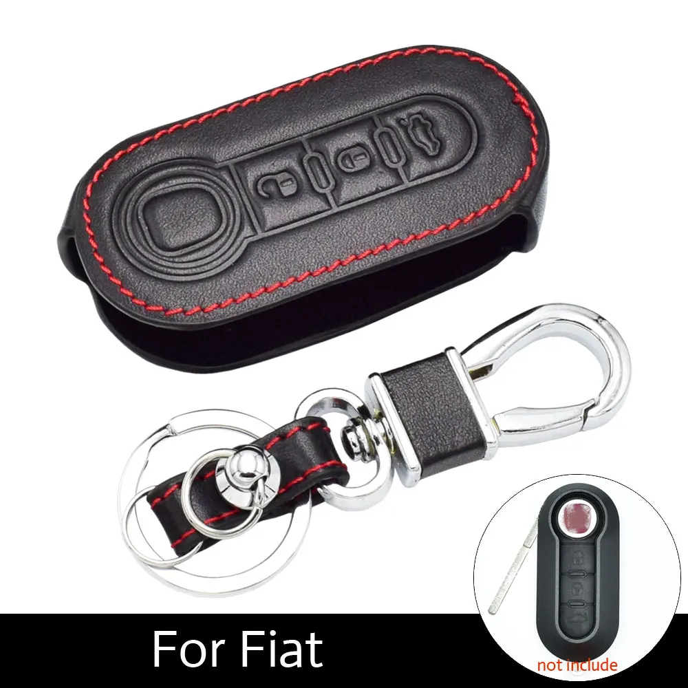

3 Buttons Genuine Leather Car Flip Key Cover Fob Case For Fiat Bravo Folding Key Leather Protection Cover with Key Ring keychain