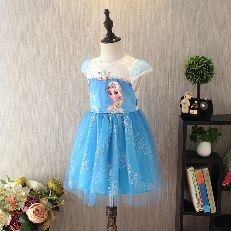 Новое летнее платье с героями мультфильмов для девочек Одежда для детей бренда Vestido для маленькой принцессы Анна Платья для женщин детский праздничный костюм пользовательские Косплэй ткань dcr263