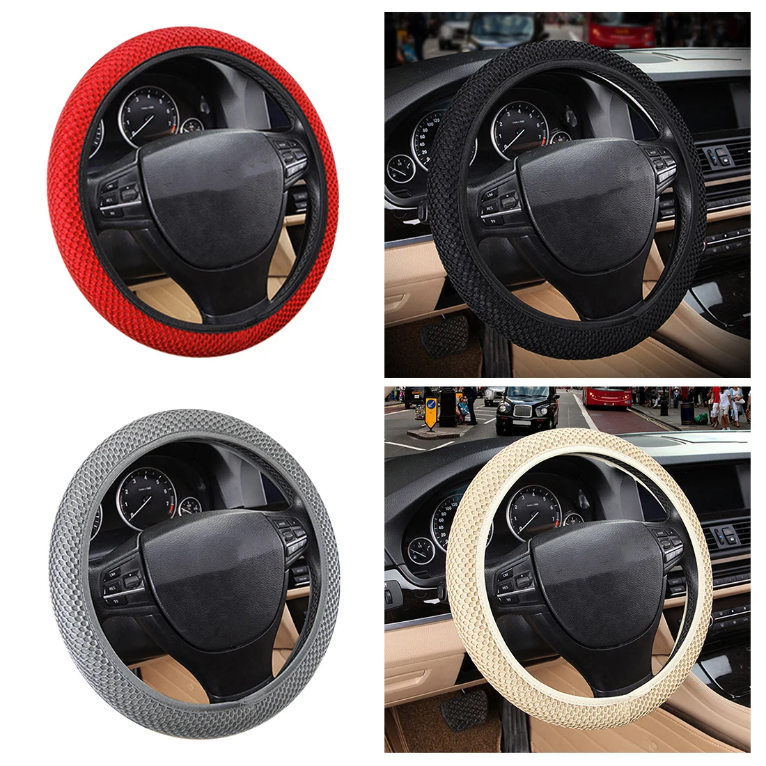 Dewtreetali Car Steering Wheel Cover Breathable Sandwich Fabric