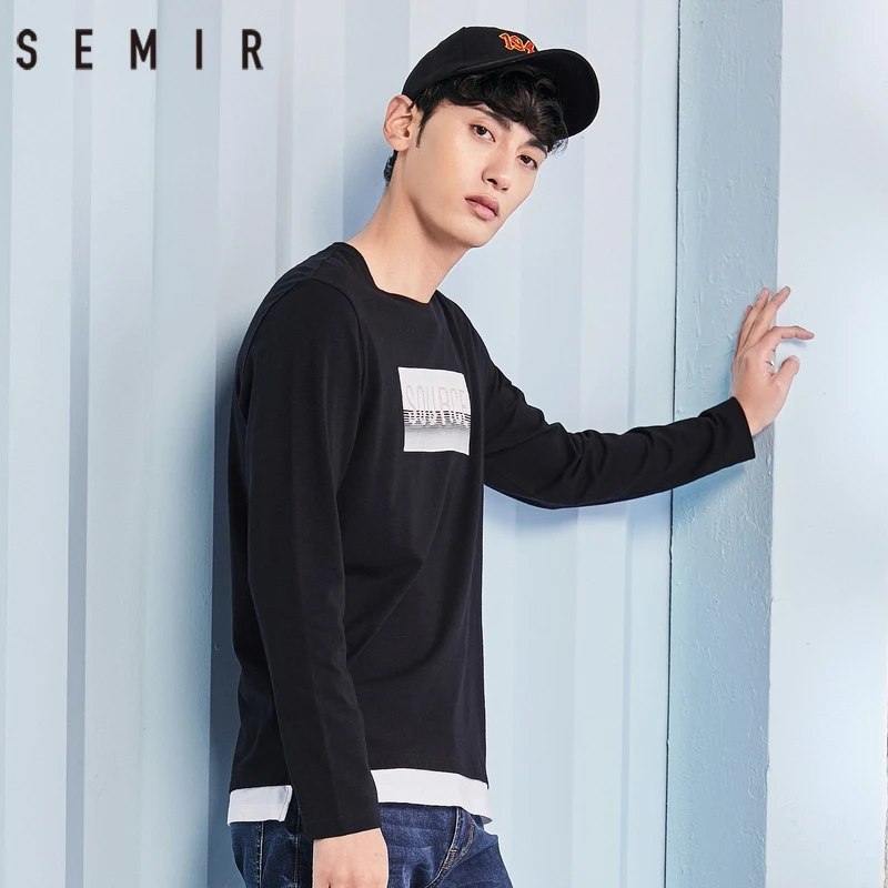 SEMIR Футболка мужская Повседневная топы с круглым вырезом хлопок длинными