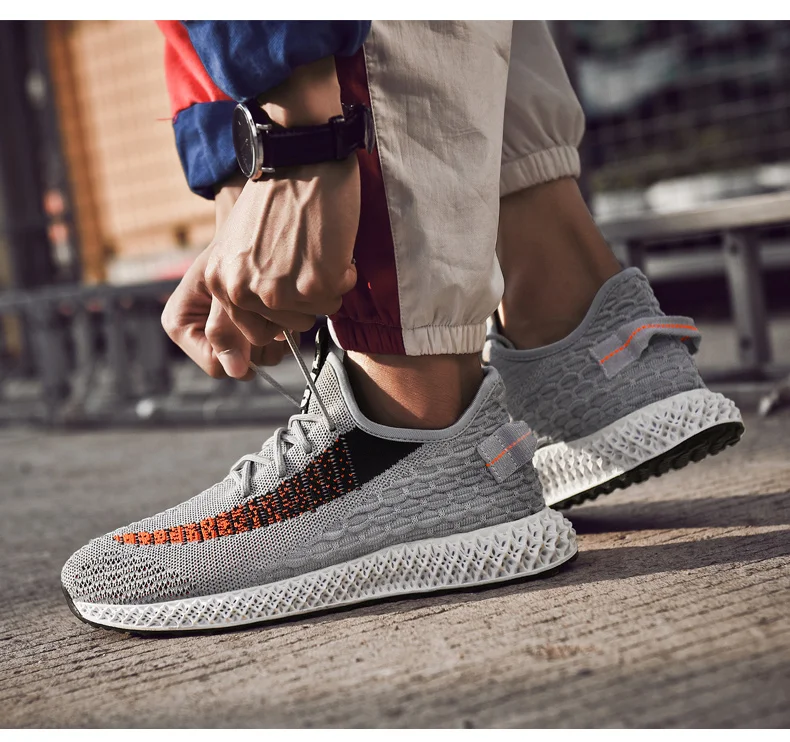 2019 Дизайн Новый 4D печать Flyknit мужские кроссовки дышащие на шнуровке уличные спортивные кроссовки для мужчин удобная мужская обувь