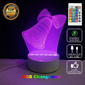 

Jingle Bell 3D Glow LED Lighting Toys Night Light with 7 Colors Changing Xmas Lamp with Remote Control
