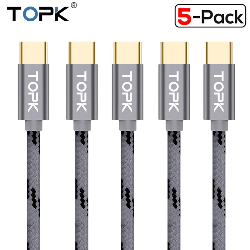 

USB C Cable TOPK 5 Pack Ultra Durable & Data Cable USB Type C Cable for OnePlus 2 3 Nexus 5X/6P xiaomi mi5 Huawei P9 Lumia 950