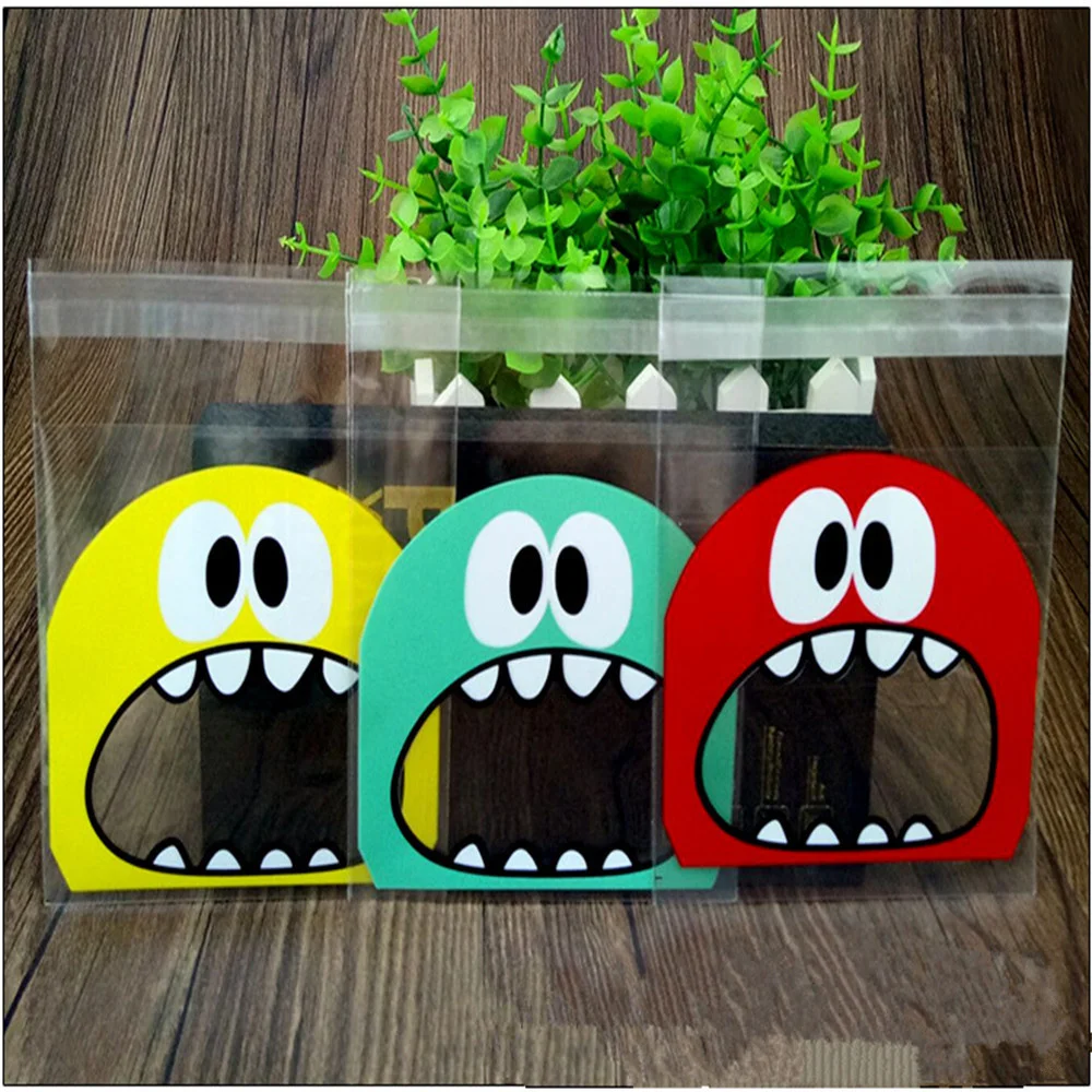 

50PCS 7X7CM 3Colors Cute Cartoon Monster Cookie&Candy Bag Self-Adhesive Plastic Bags For Biscuits Snack Baking Package Supplies