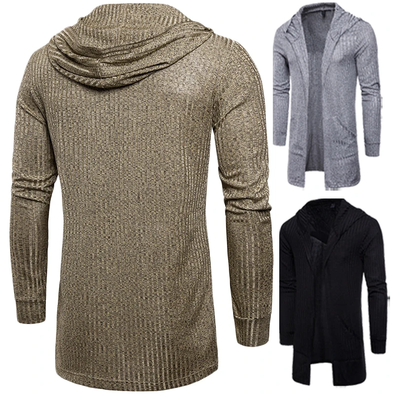 Autumn Men Hooded Cardigan Sweater Casual Long Knit Outwear Stylish Full Sleeve Tops