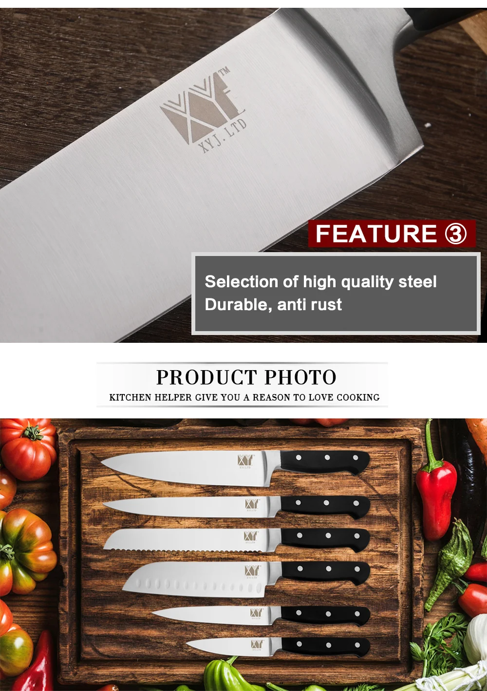 XYj кухонные ножи из нержавеющей стали, нож для очистки овощей Santoku, нож для нарезки хлеба, ножи из нержавеющей стали с ручкой ABS, кухонные инструменты