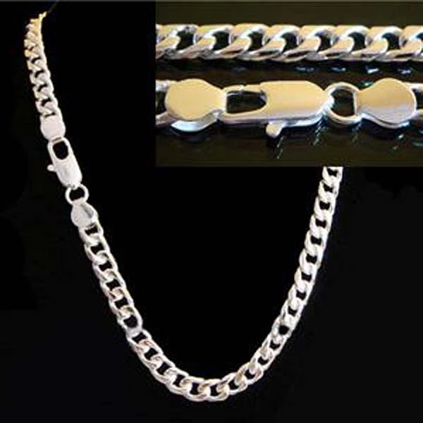 

4mm 925 sterling silver necklace Unisex Flat Curb Link Chain Lobster Clasp collares necklaces 16-30 inchs for women men S-N21