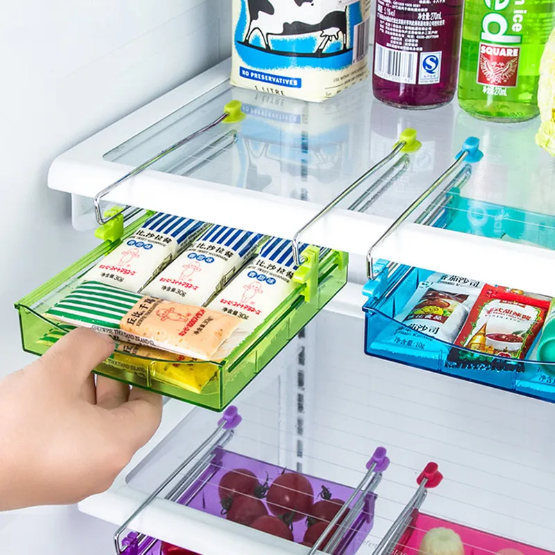 

1pcs mini 15*11.8cm Refrigerator fresh layer of multi-partition space efficient storage rack kitchen twitch type glove box K5010