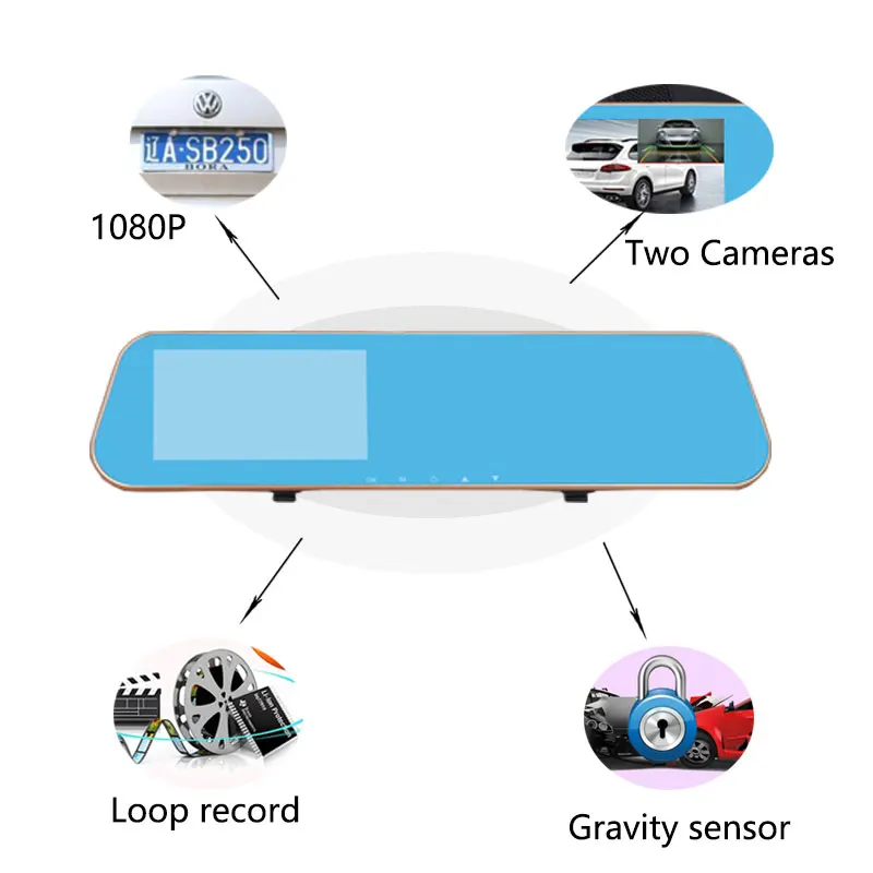  Jiluxing 4.3'' Car DVR version upgrade 1080P touch screen car camera rearview mirror Double lens Vi