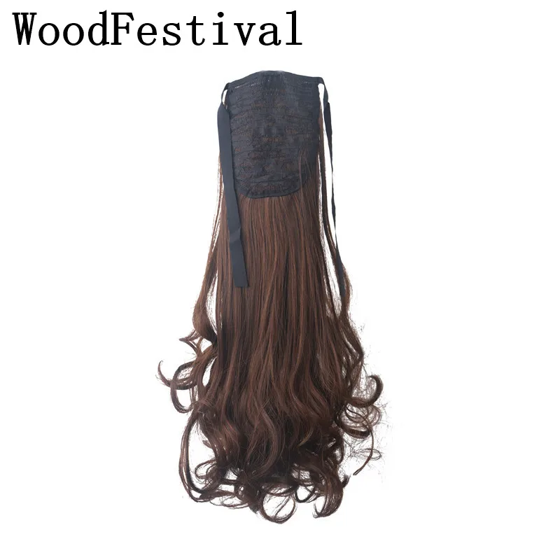 

WoodFestival 22inch Women Long Wavy Clip In Ponytail Hair Extension Heat Resistant Synthetic Pony tails Extensions wigs