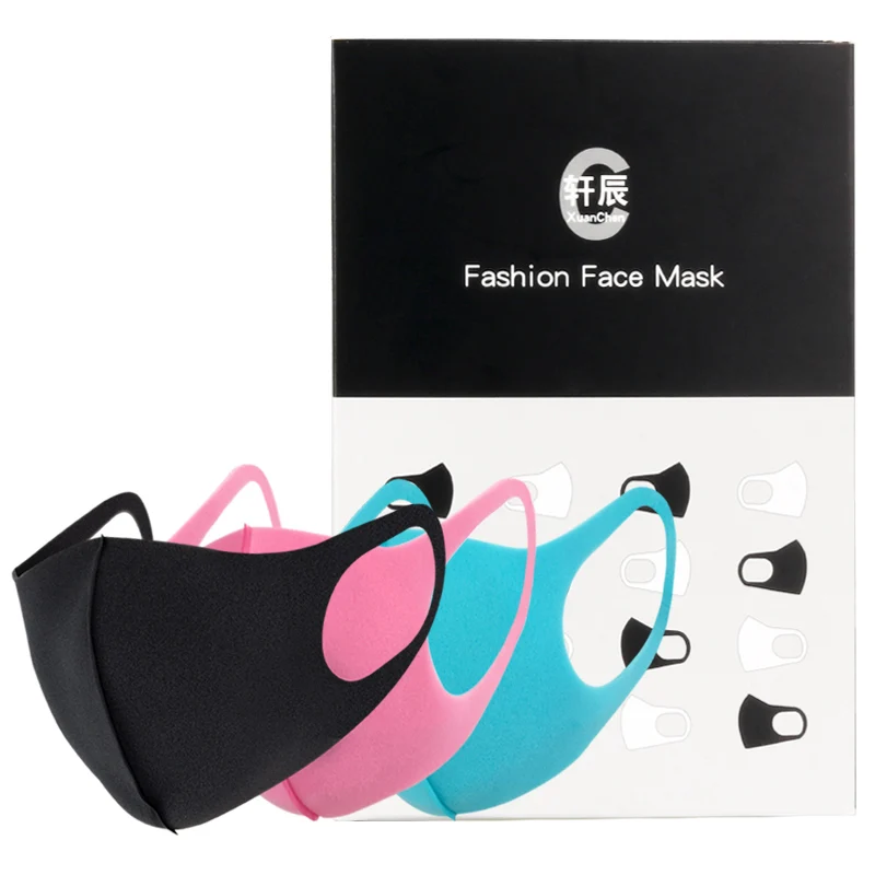 

6 Sponge Cute PM2.5 Anti Haze Black Dust Mask Nose Filter Windproof Face Muffle Bacteria Flu Fabric Cloth Respirator Kids adult