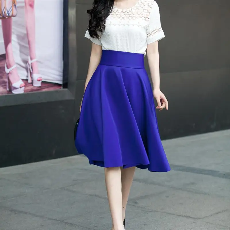 Юбка Женская средней длины с завышенной талией до колен|saia midi|pleated skirthigh waisted skirts