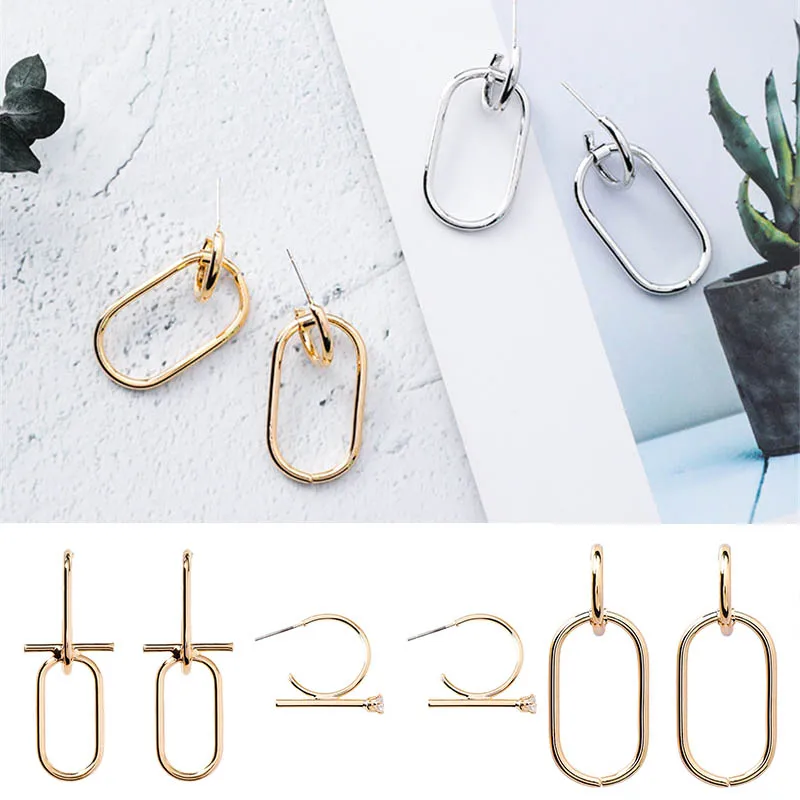 

Fashion Oval Rectangle Metal Stud Earrings for Women Gemetric Semicircle Minimalism Ear Jewelry Simple Party Girl Accessories